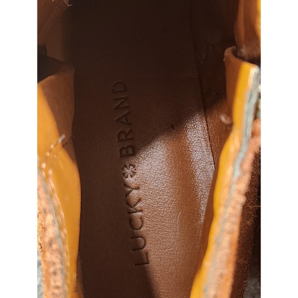 Lucky Brand Boots Womens Size 9.5 Red Oak Oiled Suede Basel Embroidered Ankle - Picture 6 of 9